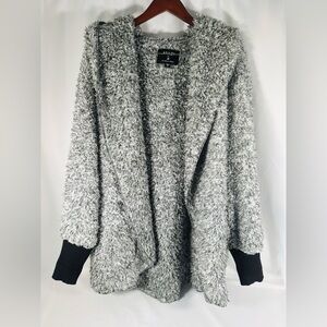 Ashley International, Marble Gray, M, Teddy Popcorn Knit Hooded Cardigan